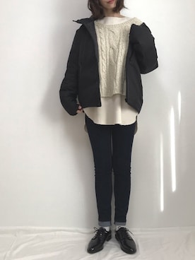 「ワッフル」｜「アイテム（ダウンジャケット/コート）」を使った、Lilychouchouさん（レディース・163cm）の冬コーディネート