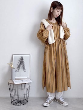 「肩掛け」｜「アイテム（シャツワンピース）」を使った、Lilychouchouさん（レディース・163cm）の秋コーディネート