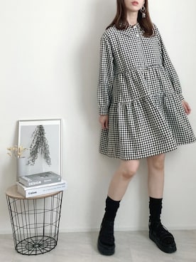 「sakishimatokyo（サキシマトーキョー）のアイテム（シャツワンピース）」を使った、Lilychouchouさん（レディース・163cm）の春コーディネート