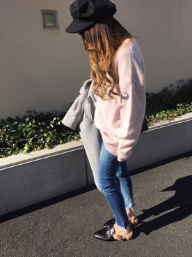 「Ungrid（アングリッド）のフレイドヘムストスリ（デニムパンツ）」を使った、kuchan☻さん（レディース・151cm）の冬コーディネート