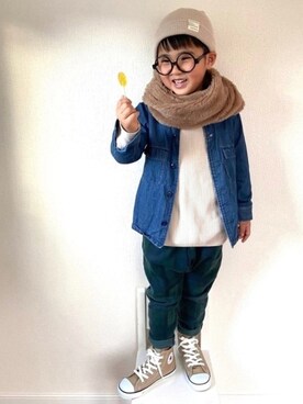 「apres les cours（アプレレクール）のアイテム（ニットキャップ/ビーニー）」を使った、TARE-MAYUさん（キッズ・120cm）の冬コーディネート