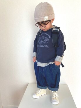 「apres les cours（アプレレクール）のアイテム（ニットキャップ/ビーニー）」を使った、TARE-MAYUさん（キッズ・120cm）の冬コーディネート