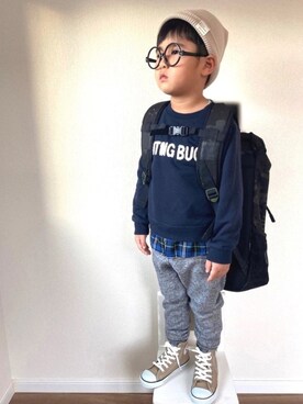 「apres les cours（アプレレクール）のアイテム（ニットキャップ/ビーニー）」を使った、TARE-MAYUさん（キッズ・120cm）の冬コーディネート
