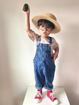 「柄シャツ」｜「アイテム（オールインワン・サロペット）」を使った、TARE-MAYUさん（キッズ・120cm）の夏コーディネート