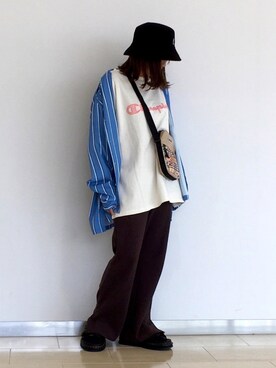 「JUNRED（ジュンレッド）のアイテム（帽子）」を使った、tomoさん（レディース・152cm）の夏コーディネート