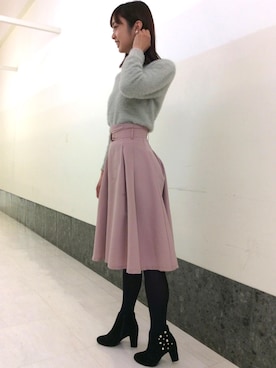 「ひざ丈スカート」｜「アイテム（ブーツ）」を使った、ORientalTRafficルミネ横浜さん（レディース・160cm）の冬コーディネート
