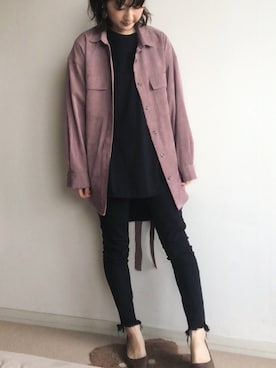「くすみピンク」｜「アイテム（スウェット）」を使った、こっつんこーでさん（レディース・161cm）の冬コーディネート