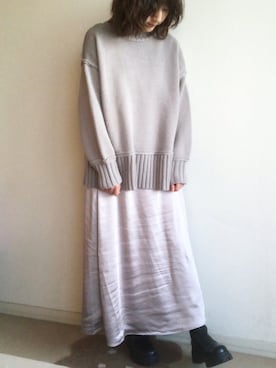 「オールグレー」｜「アイテム（スカート）」を使った、こっつんこーでさん（レディース・161cm）の冬コーディネート