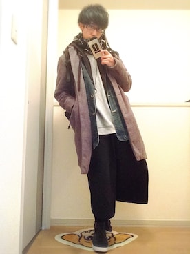 「アイテム（ステンカラーコート）」を使った、.toshiki.さん（メンズ・169cm・10代）の冬コーディネート