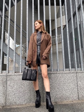 「EVRIS（エヴリス）のアイテム（ジャケット/アウター）」を使った、本庄　彩葵さん（レディース・164cm）の秋コーディネート