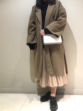 「JUNOAH（ジュノア）のアイテム（チェスターコート）」を使った、ゆぴさん（レディース・166cm）の春コーディネート