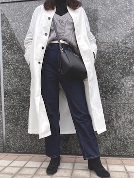 「moussy」｜「アイテム（ステンカラーコート）」を使った、ゆぴさん（レディース・166cm）の春コーディネート