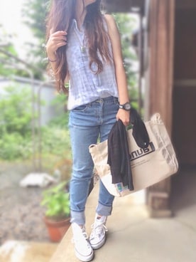 「アイテム（雑誌、ホワイト系）」を使った、☆kiraky☆さん（レディース・156cm）の夏コーディネート