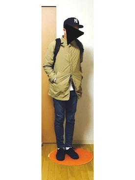 「アイテム（ダウンベスト、ブラウン系）」を使った、スーさん（メンズ・173cm）の冬コーディネート