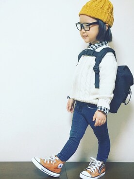 「ARCH & LINE（アーチアンドライン）のアイテム（バッグ）」を使った、*𝙰𝙽𝚂_𝙼𝙴*さん（キッズ・90cm）の冬コーディネート