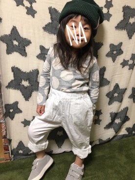 「TOMMY HILFIGER（トミーヒルフィガー）のアイテム（帽子）」を使った、Nagimonさん（キッズ・90cm）の秋コーディネート