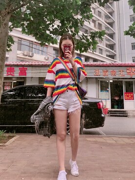 「H&M（エイチ・アンド・エム）のアイテム（パンツ、ホワイト系）」を使った、SpookyBoboさん（レディース・168cm）の夏コーディネート