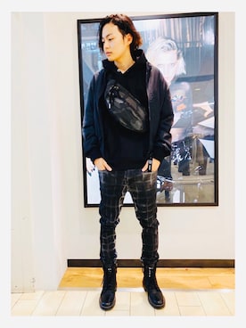 「DIESEL（ディーゼル）のアイテム（ブーツ）」を使った、hatanakaさん（メンズ・176cm）の冬コーディネート