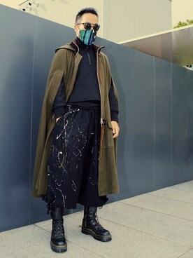 グリーン系のアイテムを使った マント の人気ファッションコーディネート Wear