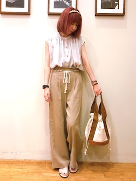 「SHOO・LA・RUE（シューラルー）の◆配色ストラップフラットサンダル（サンダル）」を使った、RA★SEさん（レディース・162cm）の春コーディネート