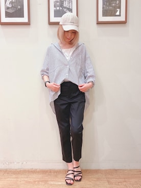 「SHOO・LA・RUE（シューラルー）の◆【S-3L】フレンチリネン前開きシャツ（シャツ/ブラウス）」を使った、RA★SEさん（レディース・162cm）の夏コーディネート