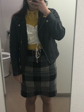 「SPINNS（スピンズ）のアイテム（ライダースジャケット）」を使った、aさん（レディース・165cm）の冬コーディネート