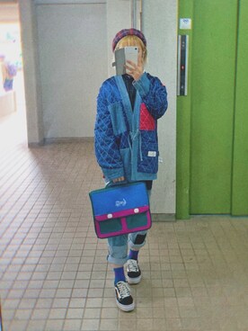 「initial（イニシャル）のアイテム（ノーカラージャケット）」を使った、Jellyさん（レディース・163cm）の冬コーディネート