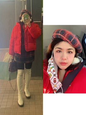 「アイテム（ダウンジャケット/コート、レッド系）」を使った、Jellyさん（レディース・163cm）の冬コーディネート