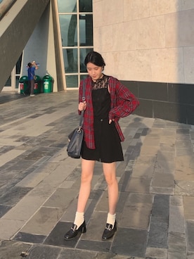 「one way（ワンウェイ）のアイテム（シューズ）」を使った、貓頭茵YINさん（レディース・165cm）の秋コーディネート