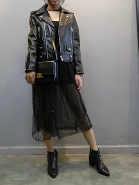 「SAINT LAURENT PARIS（サンローランパリ）のアイテム（ジャケット/アウター）」を使った、babapooさん（レディース・163cm）の秋コーディネート