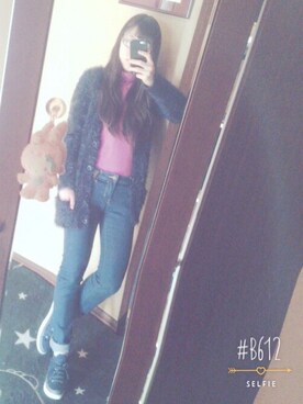 「インディゴデニム」｜「アイテム（その他アウター）」を使った、Amiさん（レディース・154cm）の冬コーディネート