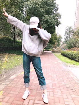 「アイテム（キャップ）」を使った、Guさん（レディース・164cm・20代）の春コーディネート