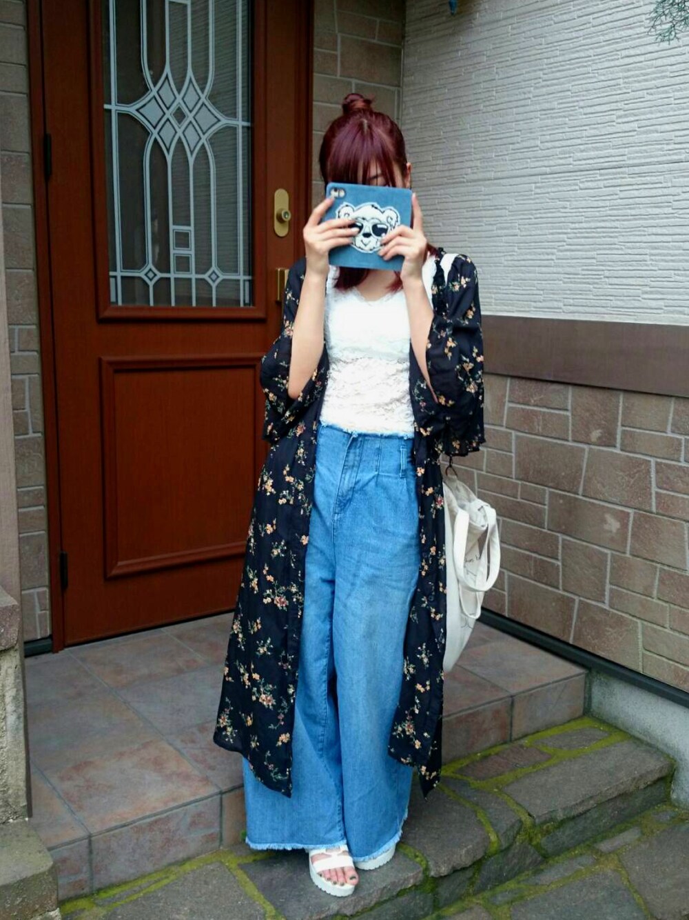 「WEGOの◆WEGO/カップインレースタンクトップ（タンクトップ、ホワイト系）」を使った、ちぃさん（レディース・155cm）の夏コーディネートの1枚目の写真