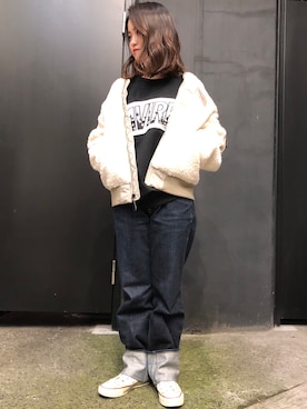 「ボア」｜「アイテム（MA-1）」を使った、沙絵さん（レディース・153cm）の秋コーディネート