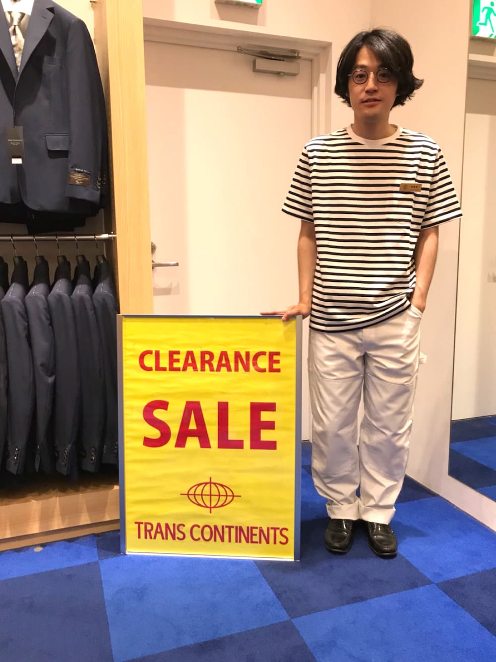 「トランスコンチネンツ、Tシャツ、ボーダー、サマースタイル、FIDELITY、休日コーデ、大人カジュアル」｜「FIDELITYの【FIDELITY】フィデリティ AMERICAN BORDER T-SH アメリカンボーダーティーシャツ（Tシャツ/カットソー、ホワイト系）」を使った、タカハシさん（メンズ・171cm）の夏コーディネートの1枚目の写真