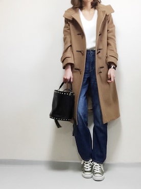 「NANO universe（ナノユニバース）のアイテム（ダッフルコート）」を使った、minminmaaaさん（レディース・168cm）の冬コーディネート