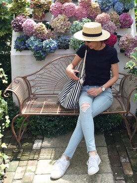 「Daniel Wellington（ダニエルウェリントン）の【Daniel Wellington】NATOストラップ36mm（アナログ腕時計）」を使った、minminmaaaさん（レディース・168cm）の夏コーディネート