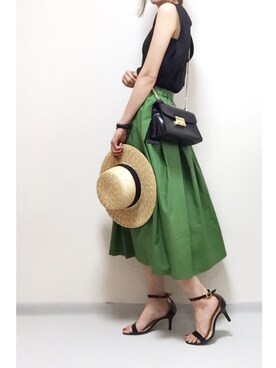 「titivate（ティティベイト）のタイプライタータックフレアスカート（スカート）」を使った、minminmaaaさん（レディース・168cm）の夏コーディネート