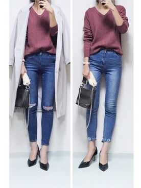 「GRL（グレイル）のアイテム（チェスターコート）」を使った、minminmaaaさん（レディース・168cm）の秋コーディネート