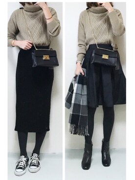 「アイテム（ブーティ）」を使った、minminmaaaさん（レディース・168cm）の冬コーディネート