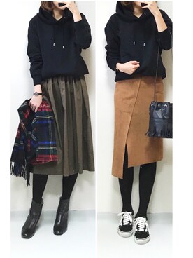 「アイテム（ブーティ）」を使った、minminmaaaさん（レディース・168cm）の冬コーディネート