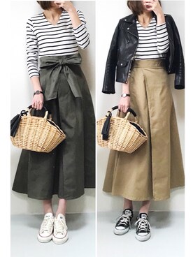 「しまむら（シマムラ）のアイテム（かごバッグ）」を使った、minminmaaaさん（レディース・168cm）の春コーディネート
