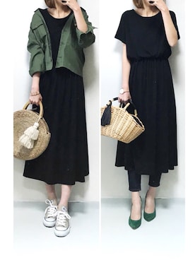 「しまむら（シマムラ）のアイテム（かごバッグ）」を使った、minminmaaaさん（レディース・168cm）の春コーディネート
