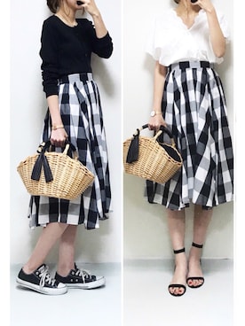 「しまむら（シマムラ）のアイテム（かごバッグ）」を使った、minminmaaaさん（レディース・168cm）の春コーディネート