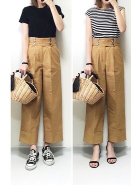 「しまむら（シマムラ）のアイテム（かごバッグ）」を使った、minminmaaaさん（レディース・168cm）の夏コーディネート