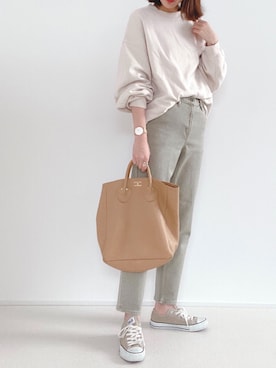「YOUNG&OLSEN The DRYGOODS STORE（ヤングアンドオルセン）のYOUNG&OLSEN EMBOSSED レザートートバッグ（M）◆（トートバッグ）」を使った、minminmaaaさん（レディース・168cm）の冬コーディネート
