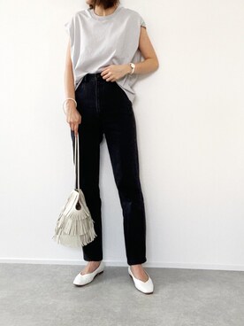 「BEAUTY&YOUTH UNITED ARROWS（ビューティーアンドユースユナイテッドアローズ）のBY∴ Vカットスクエアトゥフラットシューズ 1.0◆（パンプス）」を使った、minminmaaaさん（レディース・168cm）の夏コーディネート