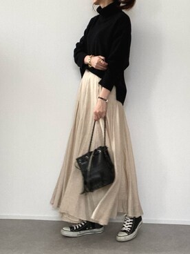 「UNITED ARROWS（ユナイテッドアローズ）のUWSC バイアス タートルネック ニット 18AW†（ニット/セーター）」を使った、minminmaaaさん（レディース・168cm）の冬コーディネート