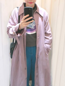 「Kastane（カスタネ）のアイテム（トレンチコート、ピンク系）」を使った、natsumiさん（レディース・168cm）の冬コーディネート
