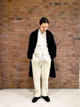 「MONKEY TIME（モンキータイム）のアイテム（ステンカラーコート）」を使った、Ryota Yamotoさん（メンズ・170cm）の冬コーディネート